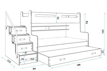 Кровать двухъярусная детская Макс 3 200х120 + 3 СПАЛЬНЫХ