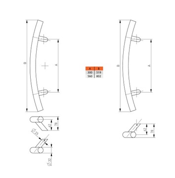 ручка-ручка дверная ручка INOX fi32mm560/802/45