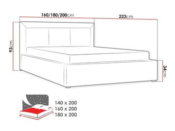 ŁÓŻKO 2 osobowe MODEN 180x200 pojemnik i stelaż