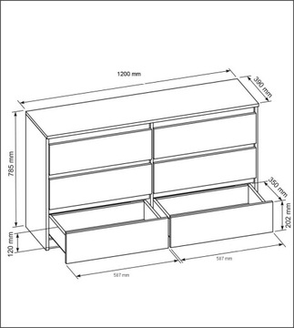 SZAFKA KOMODA 6 SZUFLAD 120CM DĄB SONOMA