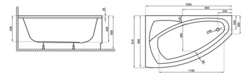 Угловая ванна POLIMAT FRIDA 150x90 сифон GW 15 ЛЕТ
