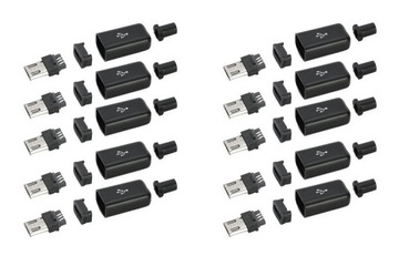 10 шт., черная вилка, разъем MicroUSB, 5 контактов.