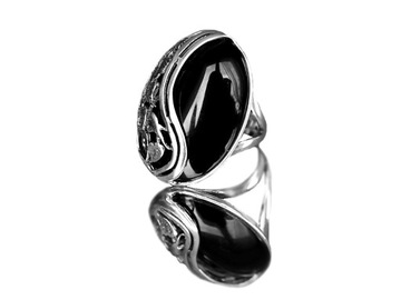 925 Silver Openwork Ring Большое Onyx Onyx R23