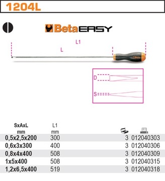 ОТВЕРТКА УЗКАЯ ПЛОСКАЯ БЕТА ДЛИННАЯ 1204L/4X400