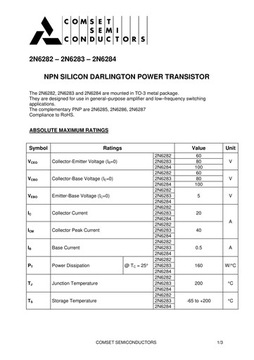 2N6283 ДАРЛИНГТОН ВЫСОКОЙ МОЩНОСТИ 20А 80В ТО3