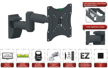 Кронштейн ТВ для ЖК-монитора 42 дюйма, 35 кг, поворот на 180°, наклон, настенный монтаж