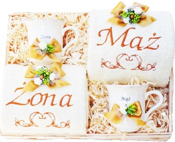 Great for a gift wedding towels з hafem cups, фото