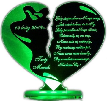 St. valentine's day led backlight 4 colors zlamane heart engraved, фото