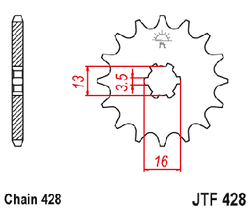 JT ZAHNRAD VORNE 428 15 SUZUKI DR-Z 50 '19-21', DR-Z 70 '08-18', DS/JR/R