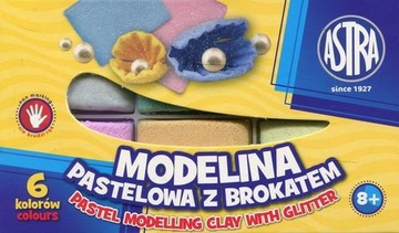 Modelina pastelowa z brokatem 6 kolorów, ASTRA