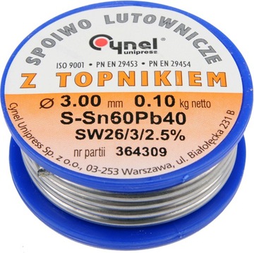 CYNA SPOIWO LUTOWNICZE TOPNIKIEM 3,00mm 100g CYNEL