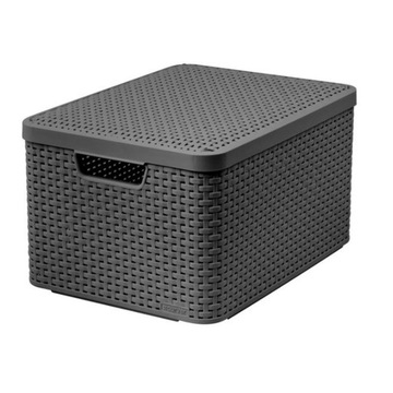 KOSZ POJEMNIK Z POKRYWĄ CURVER RATTAN STYLE SZARY