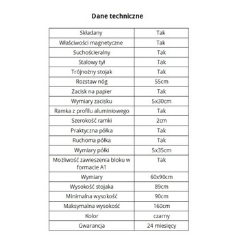 -40% CZARNY flipchart 60x90 magnetyczny +akcesoria