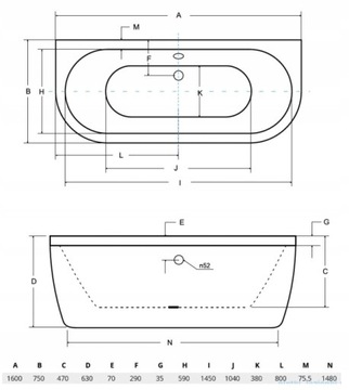 Отдельностоящая подвесная ванна BESCO VISTA 160x75