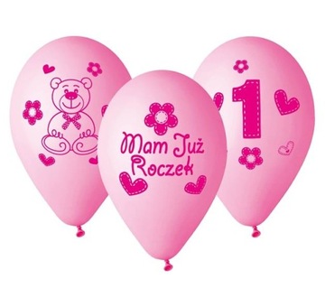 BALONY na ROCZEK 1 URODZINY różowe 5szt