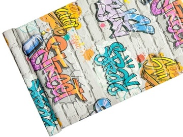 TAPETY GRAFFITI na szarej cegle - efekt 3D