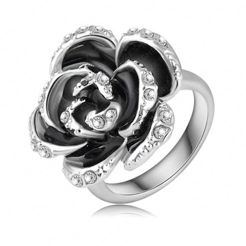 Przepiękny, srebrny pierścionek Black Rose 18k