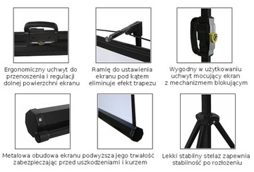 EKRAN PROJEKCYJNY 145x110 NA STATYWIE PÓŁAUTOMAT!