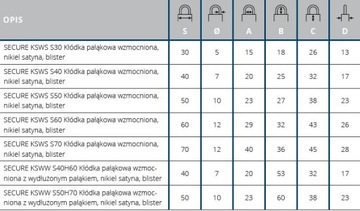 Замок KSWS S30 GERDA с усиленной атласной дужкой