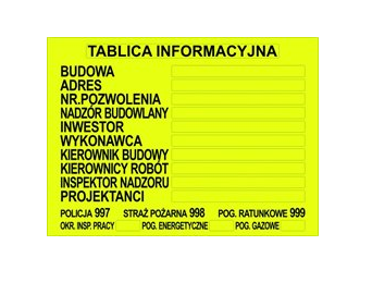 TABLICA INFORMACYJNA BUDOWLANA 90x70 cm DUŻA