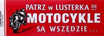 NAKLEJKA MOTOCYKLE PATRZ W LUSTERKA CZERWONE TŁO