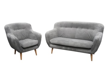 Zestaw Fotel Sofa Szara RETRO Design SMILEY Popiel