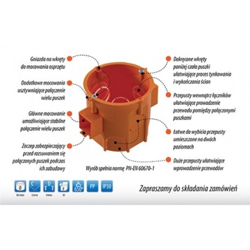 60-РАСПРЕДЕЛИТЕЛЬНАЯ КОРОБКА PK60 - ВИНТЫ ГЛУБОКИЕ - 50 ШТ.