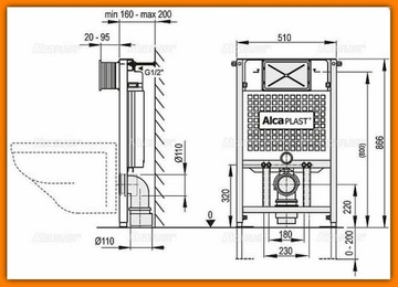 Скрытый каркас унитаза AlcaPLAST LOW, A101/850 мм