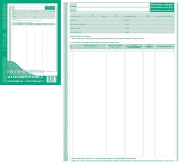 DRUK PROTOKÓŁ ODBIORU WYKONANYCH ROBÓT BUDOWLANO REMONTOWYCH A4 606-1