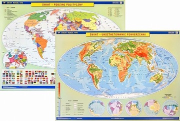 ŚWIAT MAPA ŚCIENNA POLITYCZNA / FIZYCZNA DWUSTRONNA NOWA ERA 160 x 120 cm