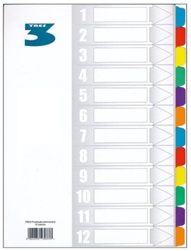 PRZEKŁADKI DO SEGREGATORA A4 LAMINOWANE NUMERYCZNE 1-12 KOLOROWE