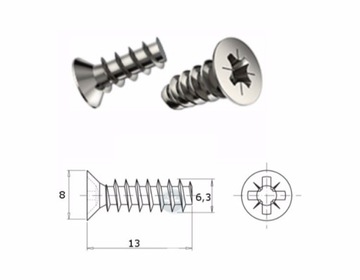 Wkręt euro do prowadnic 6,3 x 13 100szt.