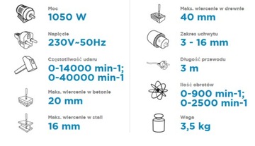 GRAPHITE WIERTARKA UDAROWA 1050W 16MM 58G712