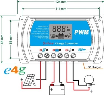 КОНТРОЛЛЕР ЗАРЯДКИ С ЖК-дисплеем, 40 А, 12 В/24 В, ШИМ, USB, СОЛНЕЧНАЯ СЕТКА