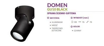 Потолочный светильник для точечной трубки DOMEN GU10 BLACK 03540