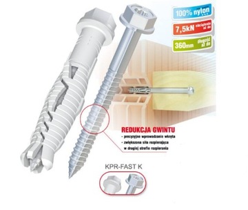 Kołki ramowe rozporowe 12x180 KLUCZ+TX torx nylon 1szt WKRĘT-MET