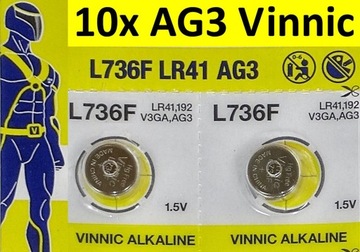 10x AG3 LR41 Bateria ALKAICZNA L736 192 392 VINNIC