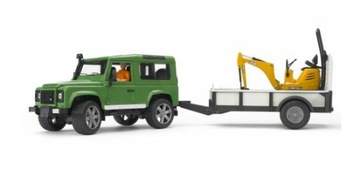 Bruder 02593 samochód Land Rover z lawetą + mikrokoparka JCB CTS