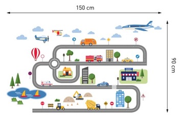Наклейка на стену ДОРОГИ МАШИНЫ САМОЛЕТ КОРАБЛИ 150 см