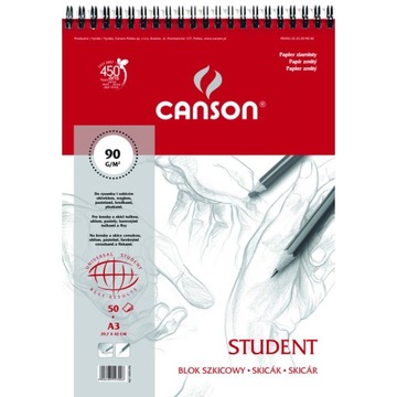 Блокнот для рисования Canson Student A3, 90 г, 50 листов, спираль