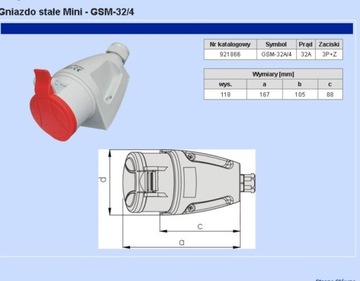 Стационарная розетка мини 4П 32А 400В IP44 32/4