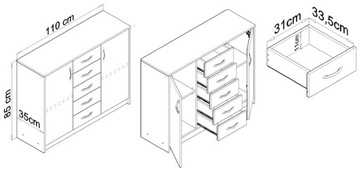 Комод 2D5S WHITE 110см полка с ящиками ROB