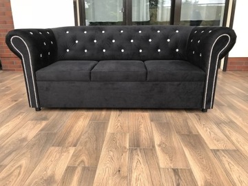 STYLOWA SOFA PIKOWANA CHESTERFIELD Z KRYSZTAŁKAMI