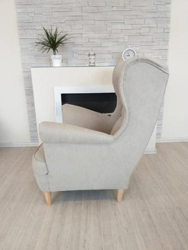 FOTEL USZAK STYL SKANDYNAWSKI CHESTERFIELD BEŻOWY