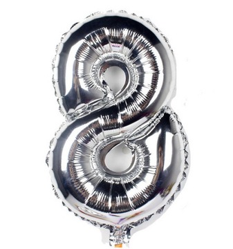 BALON FOLIOWY CYFRA 8 ÓSEMKA SREBRNA 100 CM