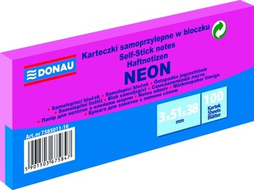 KARTECZKI SAMOPRZYLEPNE 38x51x3 NEON RÓŻOWY DONAU