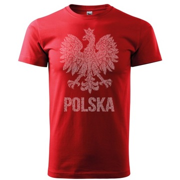Koszulka męska ORZEŁ Z HYMNEM POLSKI Czerwona XL