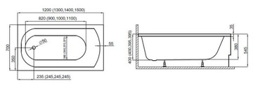 POLIMAT CLASSIC прямоугольная ванна 120x70 GW 15 ЛЕТ