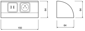 Мебельная розетка 1x2P+Z, 2xUSB