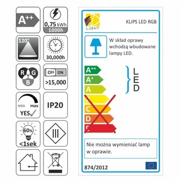 НАБОР из 6 светодиодных зажимов POINTS RGB для стеклянных полок + блок питания